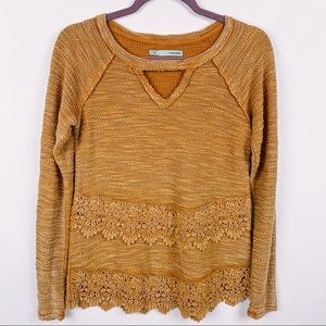 Maurices Mustard Lace Crochet Long Sleeve Size S